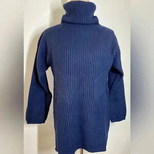 Thakoon | Chunky Wool Knit Turtleneck Sweater | Navy Blue | Women’s M